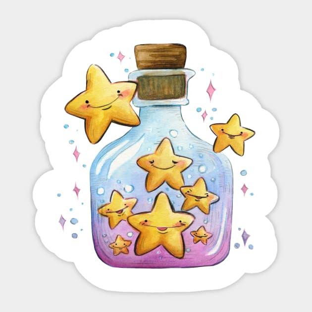 Fairy Bottle Little happy stars watercolour painting Sticker by Carlotta Mascolo Art